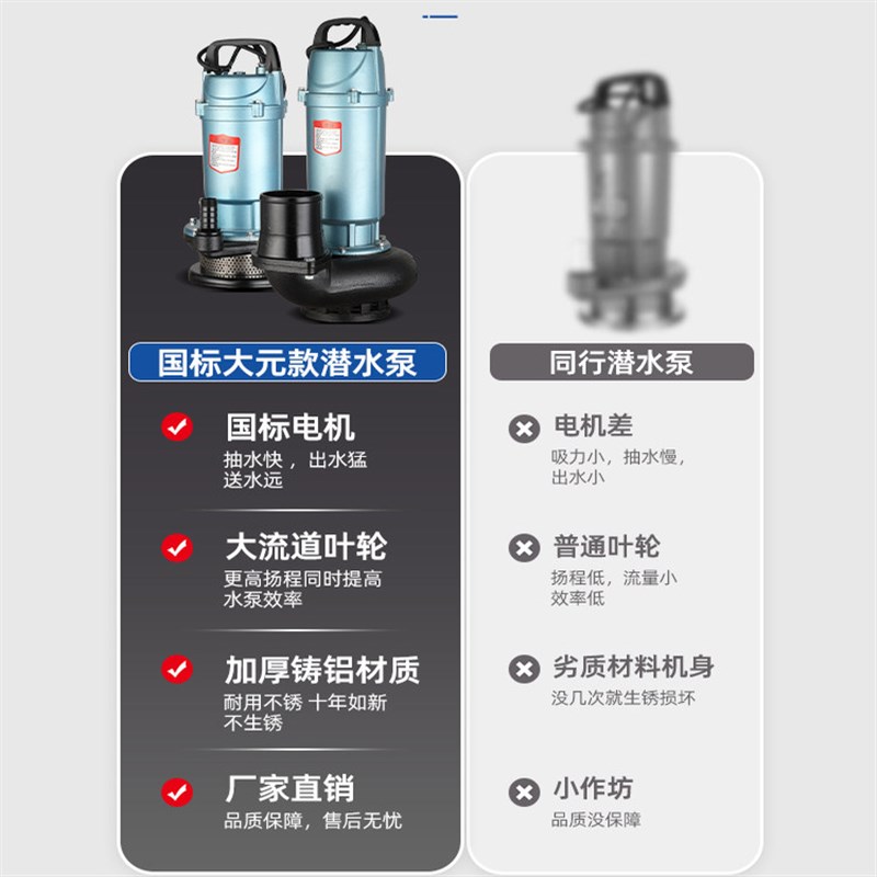 【国标大元款式】潜水泵家用小型220V抽水机大流量农田灌溉抽水泵