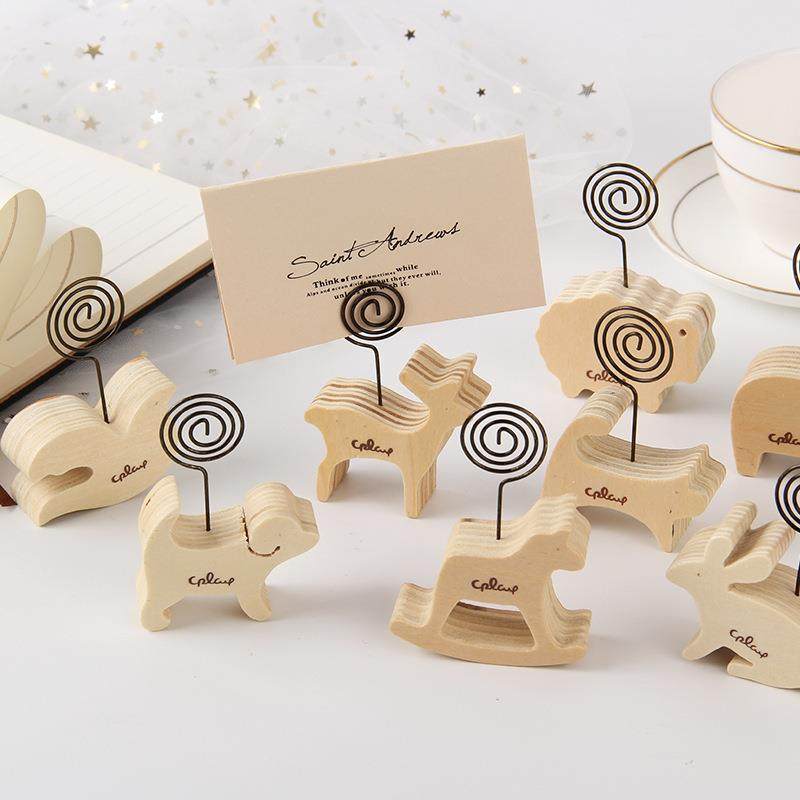 创意可爱木质铁艺卡通动物留言夹告示夹立式桌面小摆件照片夹