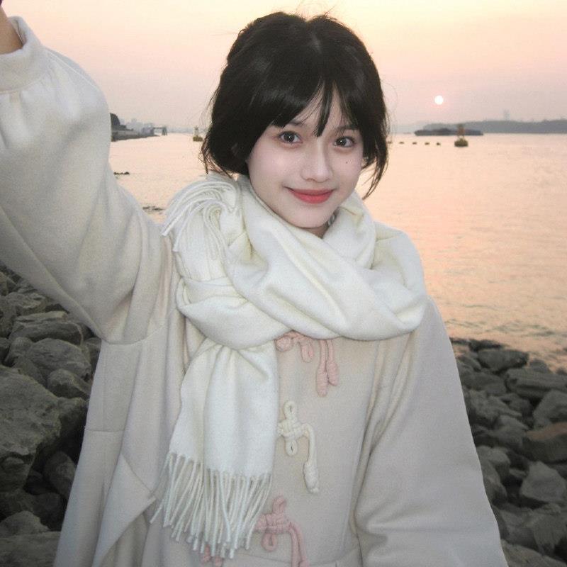 上海故事米白色围巾女2026新款秋冬季韩版保暖彷羊绒披肩高级氛围