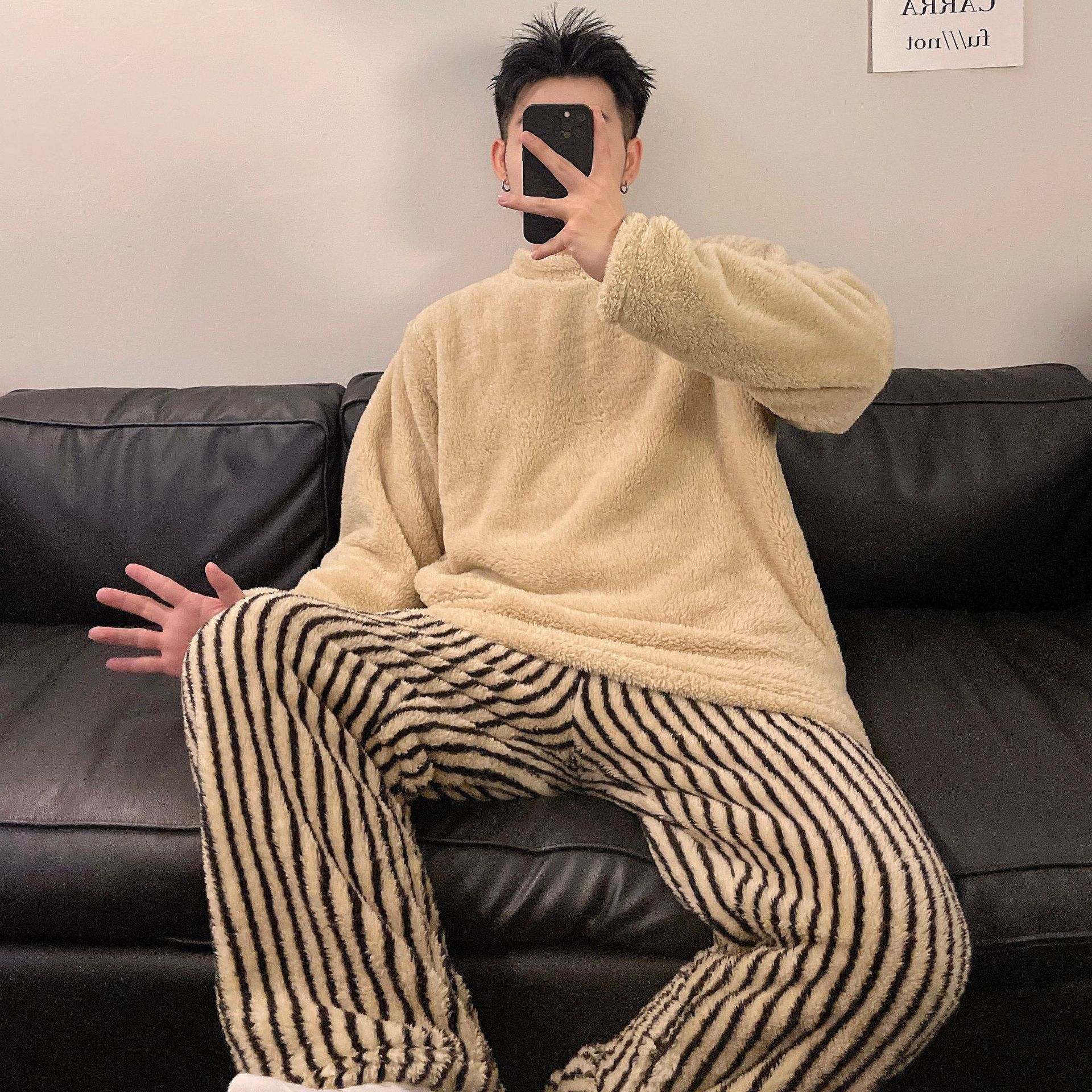 芬腾男士睡衣秋冬珊瑚绒加绒加厚加大码冬季法兰绒卡通家居服套装