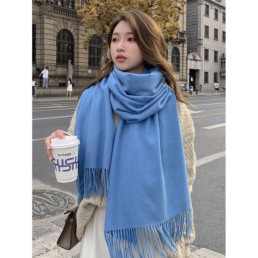 上海故事100%羊毛围巾冬季纯色超大披肩男女k型加厚保暖围脖护颈