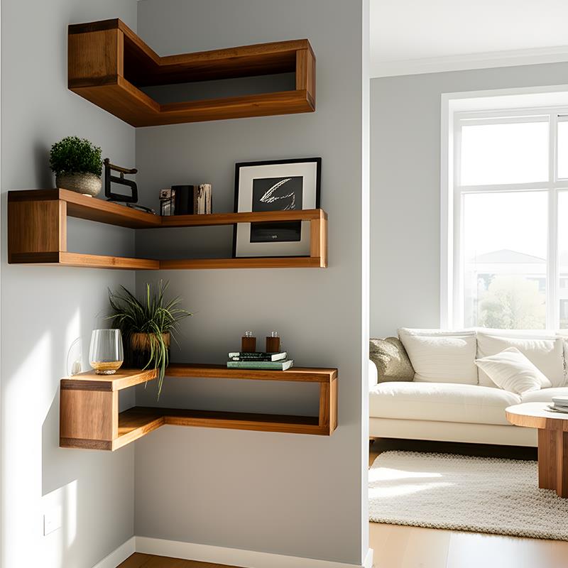 实木转角墙面置物架L型墙角收纳架客厅卧室书房创意方框书架层板