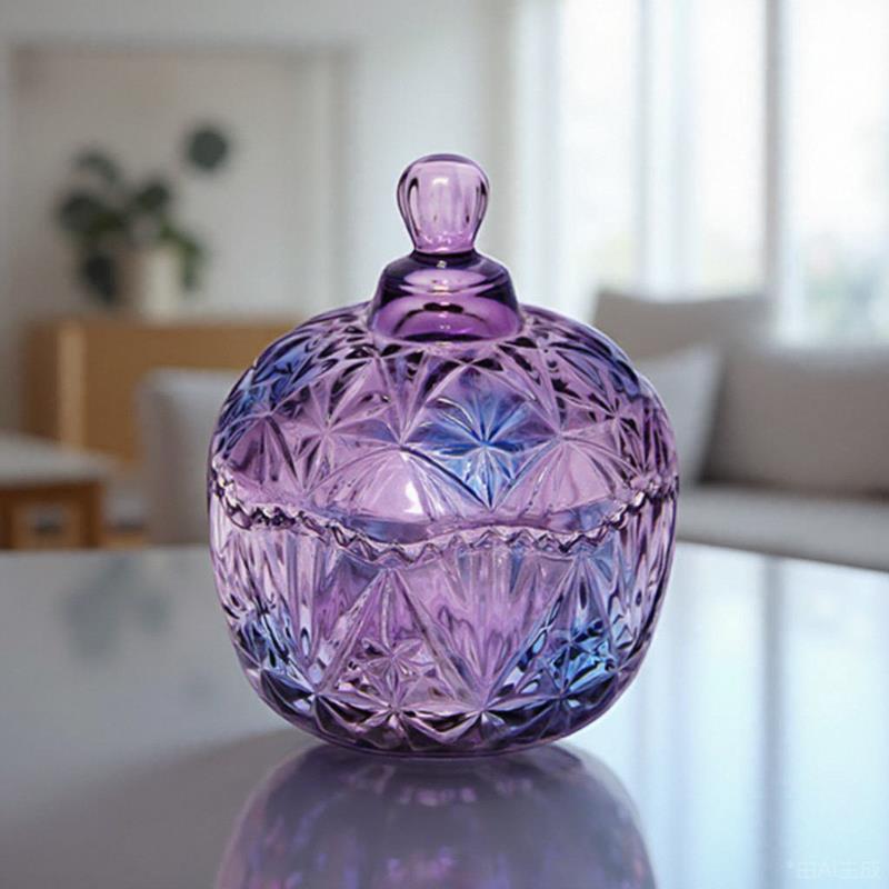 采购产品水晶玻璃罐器皿玻璃罐容器糖果碗彩色紫色罐珠宝存储盒饰
