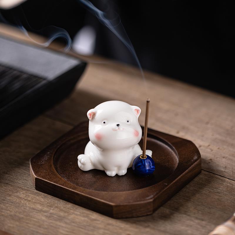 【猫咪】迷你可爱陶瓷小猫线香插香托座禅意香薰炉茶桌茶几小摆件