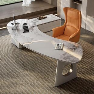 意式轻奢办公桌简约现代老板电脑桌椅组合岩板总裁家用办公桌书桌