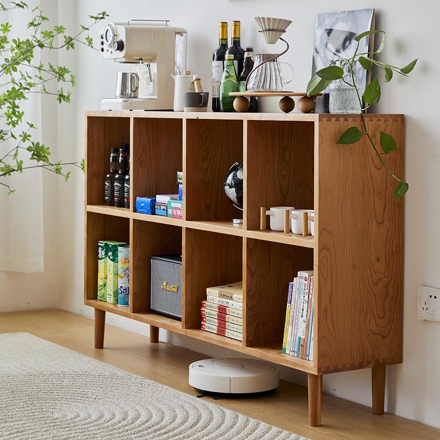 日式方格书架收纳落地儿童格子书柜白橡木实木樱桃木沙发后置物架