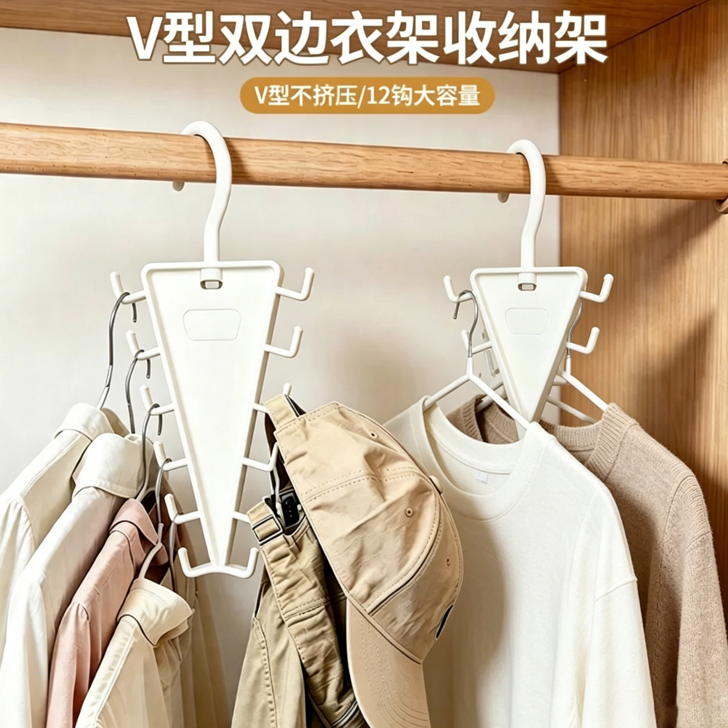 V型双边一钩多挂免挤压衣帽架