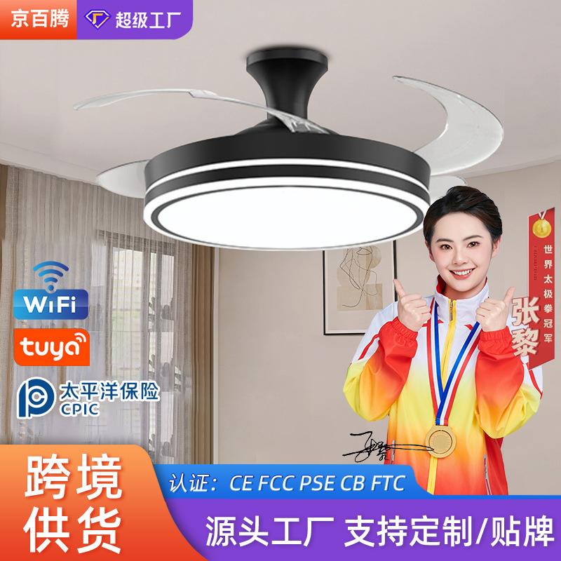 智能led风扇灯吊扇灯餐厅隐形静音电扇灯客厅灯卧室变频风扇吊灯