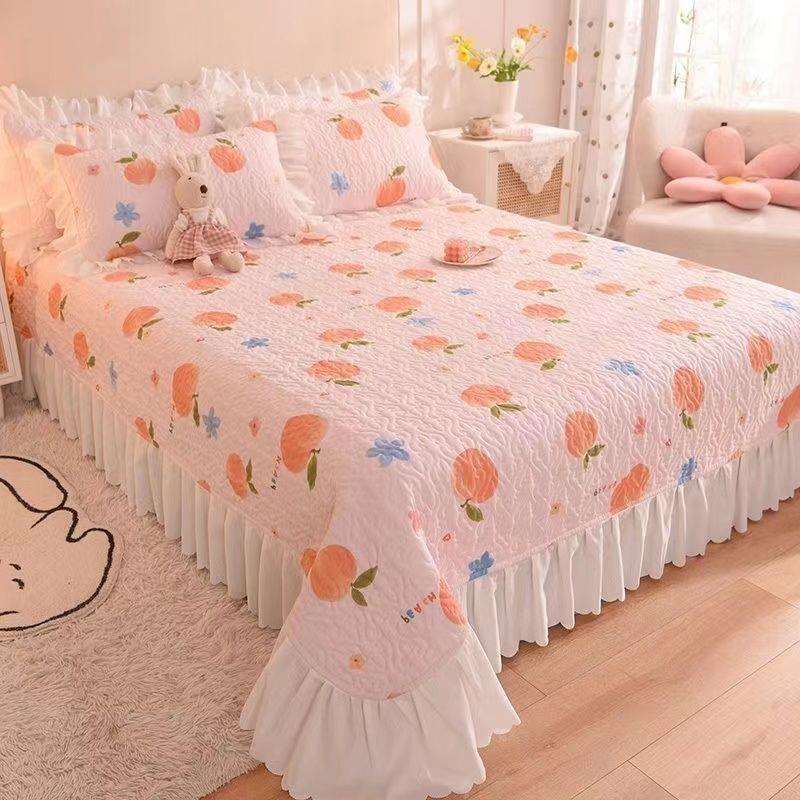 pxx10041四夹棉床盖韩版公主风床罩新款双盖面保季护加厚床单床新