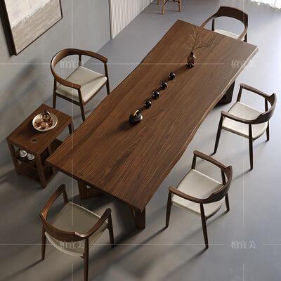 木大板茶椅组合实桌六椅茶几办公室客厅家用泡茶台桌新中42410一