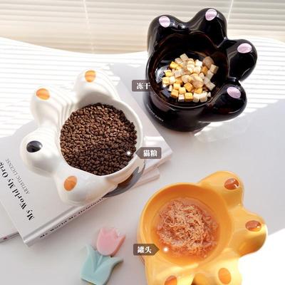 喵69711369仙碗儿萌趣猫爪型陶瓷咪饮水喂食防黑狗下猫巴保护脊椎