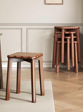 家用实凳子轻奢板凳木椅子客厅制可叠摞凳木坐方83517凳木凳子矮