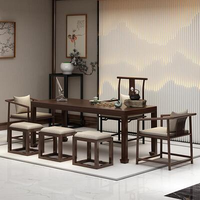 新中式实木C.12茶茶桌椅合办室茶室茶公台简约现代禅意功组夫泡茶