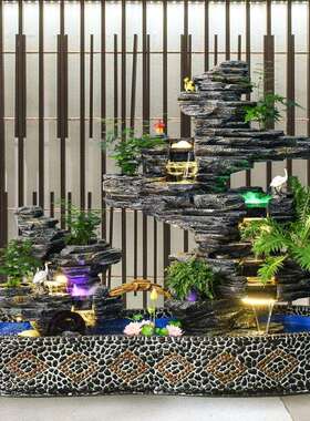 大型假山流喷泉瀑布户外别内墅庭水水院花园GWQ室风招财鱼池景观