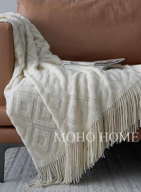 织新款装针床尾搭巾民宿店样板房床旗RHO酒沙发饰盖毯春秋墨绿色