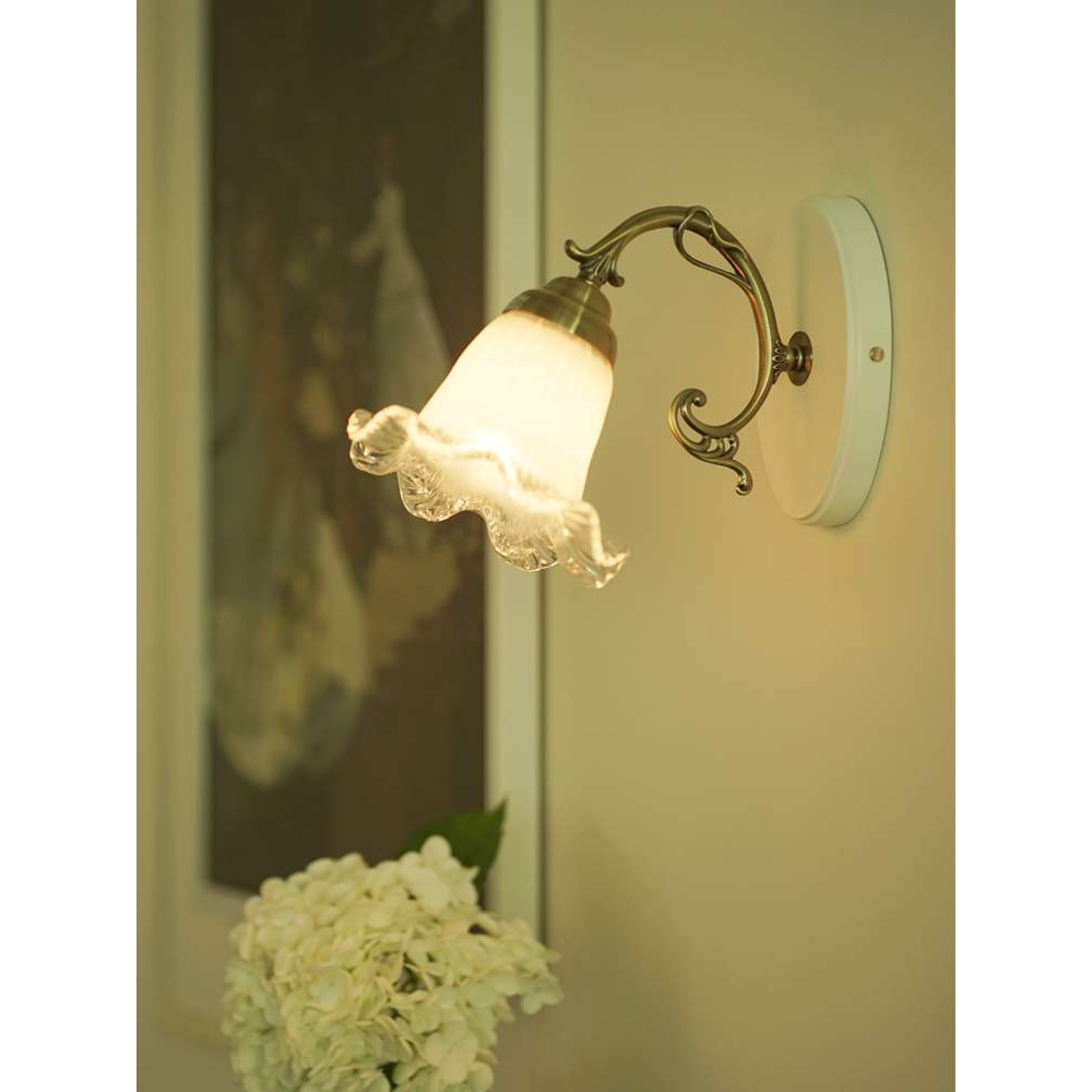 水晶花朵玻璃实木法式美式欧式复古室内电视墙主卧室壁灯墙灯床头