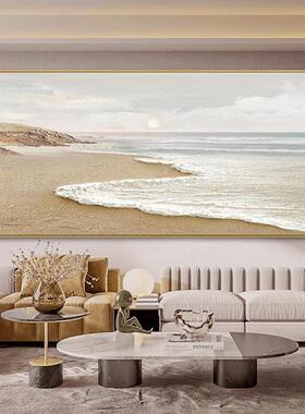 手绘海日出油岸客厅35719奢风装饰画奶油风玄关挂轻画画客制尺寸