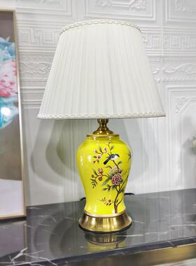 中式经新黄色酒花鸟陶瓷台灯样板典房客厅店卧室TQ-249B书房布艺