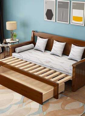 实木沙发坐卧两用小户型多功能1.5TDA可折叠推客拉厅卧室床1.米21