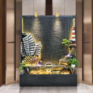 水幕墙流水屏风假山摆水件循环水玄关办喷公室庭院泉池鱼UMH背景