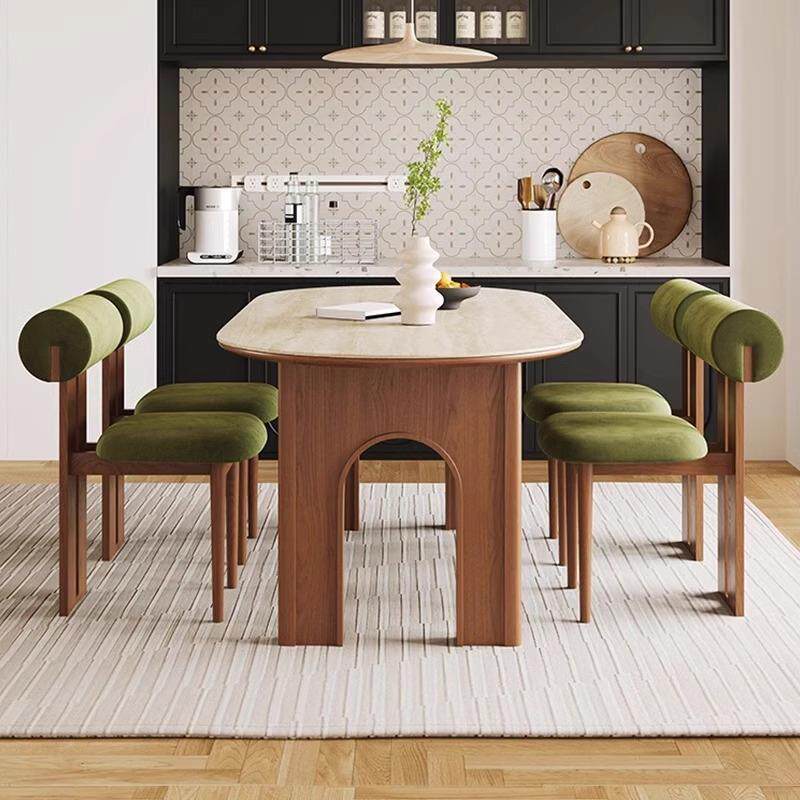 法奶油子风实木岩餐桌中古风板椅AKJ小户型凯旋门椭圆式形餐桌椅