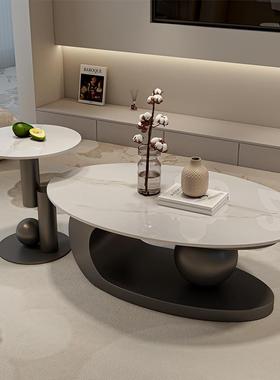 黑色高端奢岩板椭圆DEA形极茶轻小户几型现代简约简客厅桌子家用