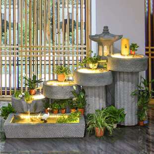 田园庭院造景布置29128户花园阳环台露台客厅装饰入流景水摆件循