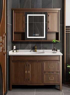 现E0级能橡石木新中式浴室46630柜组合大理防雾智镜柜豪华实用代
