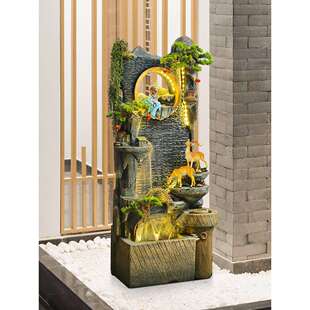 中式假山环流水喷泉家居轻奢循电视柜旁厅边368招财玄关新客阳台