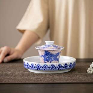 釉陶壶瓷青花麒麟承单个干泡台盖下碗茶彩盘复古托盘家用茶托MOT