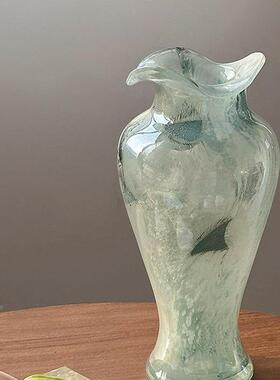 蓝色透玻璃花F98767T7瓶中厅式明复古花边装花器客摆件玄关插花水