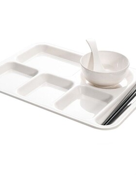 白色盘快XAM餐装盘10个胺分密格餐盘用商学校食堂餐具套装塑料碗