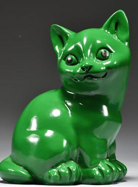 绿色实质猫咪雕刻LDS01085摆小件动物木木头猫家居客厅屋补角装饰