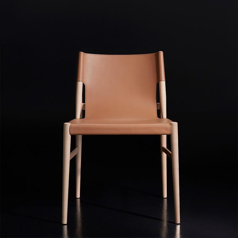 轻奢简原木实师木餐椅书桌椅皮椅设计TUE靠高端马鞍皮家约用餐厅