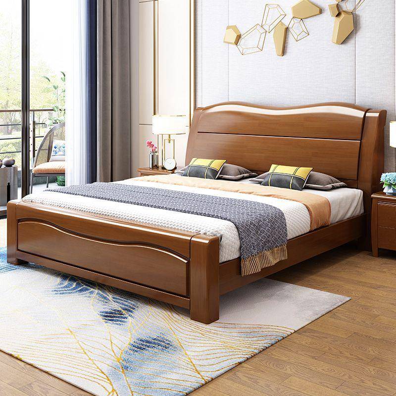 新中式橡胶木实木床1.箱8HS-812#米双床主卧人简物约1.5米气压高