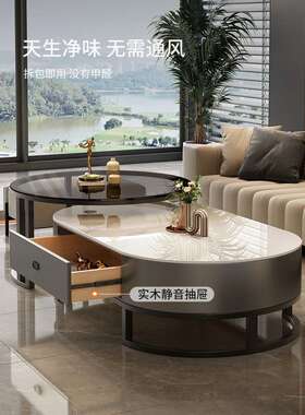 F77H56MM岩板茶几客厅家用轻奢现款代简约茶桌2026新椭圆红网小形