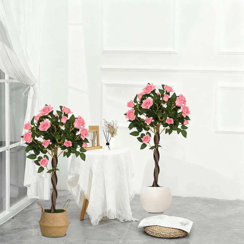 瑰树仿真绿植端轻696奢室内玫客厅装饰品仿落地摆高件生植物假树假