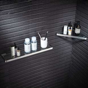 浴室玻间璃置架卫浴室置物生间物免打孔不洗锈钢厕所澡淋浴房转角