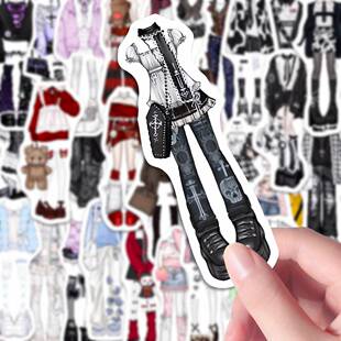 168张oc亚文化服饰穿搭贴纸卡通像素风创意二次元ins时尚少女贴画