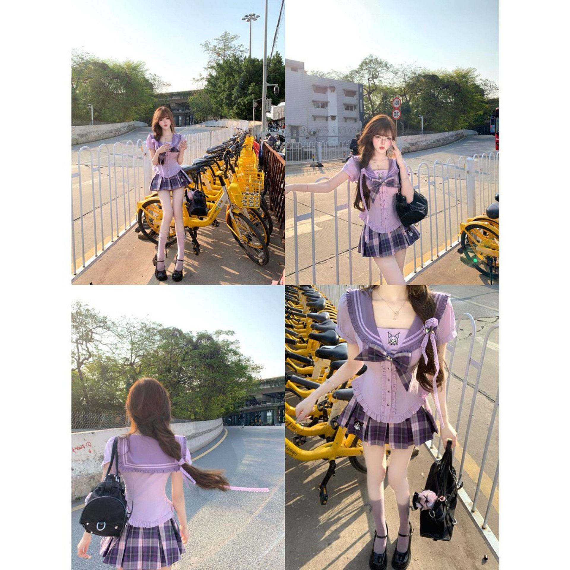学院风jk制服套装夏季韩系甜妹穿搭短袖衬衫半身短裙小个子两件套