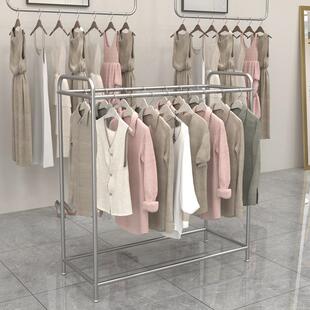 不锈钢服装店展示架双排中岛架落地双杠挂衣架可移动服装陈列货架