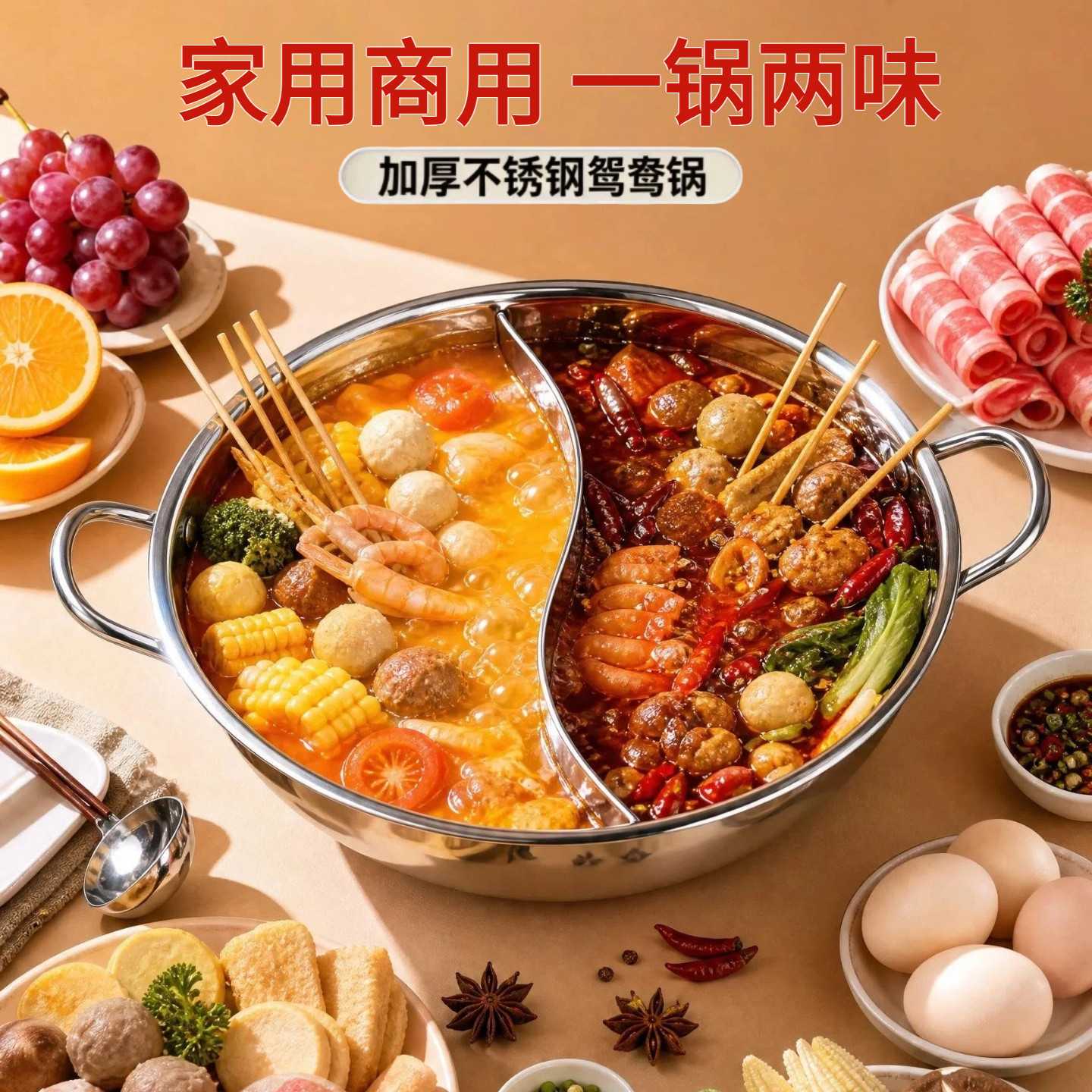 特厚食品级不锈钢鸳鸯锅电磁炉家用火锅锅具火锅盆户外卡式炉专用