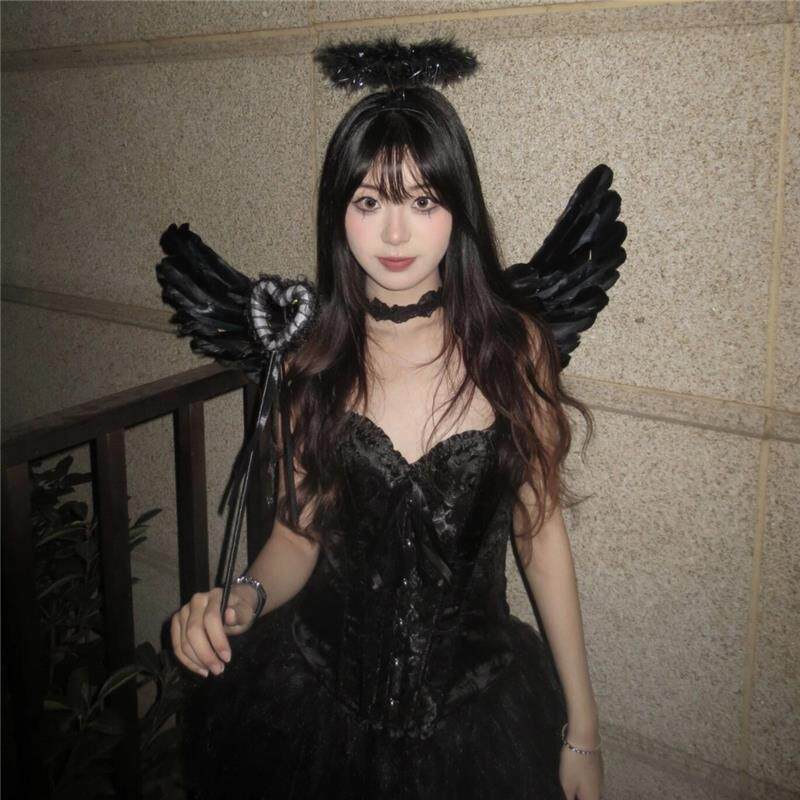 儿童天使翅膀道具小女孩公主生日礼物女童成人走秀装饰黑色恶魔