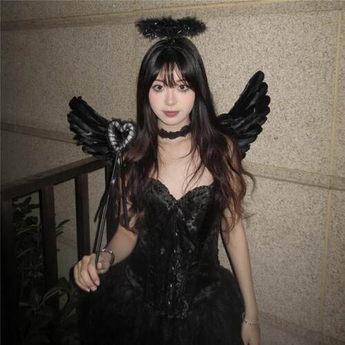 儿童天使翅膀道具小女孩公主生日礼物女童成人走秀装饰黑色恶魔