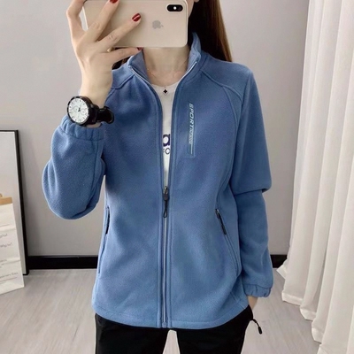 春秋摇粒绒外套加绒女士休闲绒衣立领加厚开衫运动户外保暖卫衣潮