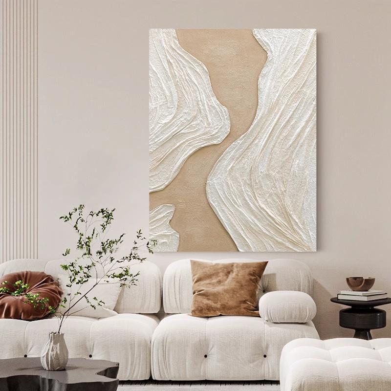 纯手绘油画《时光倒流》侘寂风奶油客厅装饰画玄关餐厅立体挂画图片