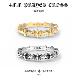 GOTHIC HEART4MM神祈十字戒指22K金925银男女情侣复古潮流指环