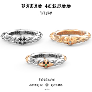 GOTHIC HEART宫廷十字花戒指925银22K金男女复古潮流哥特风指环