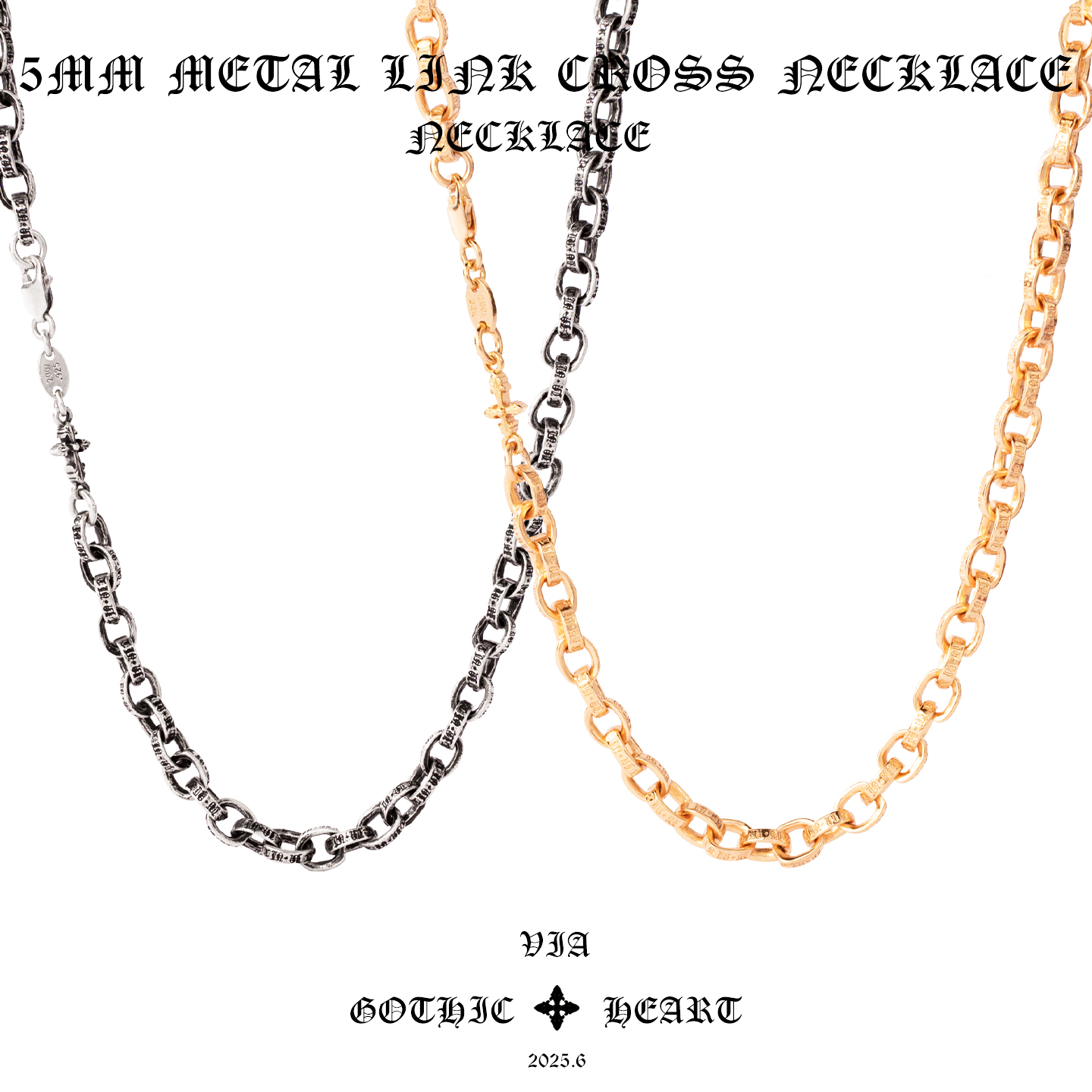 哥特字母十字项链22K金手工银饰