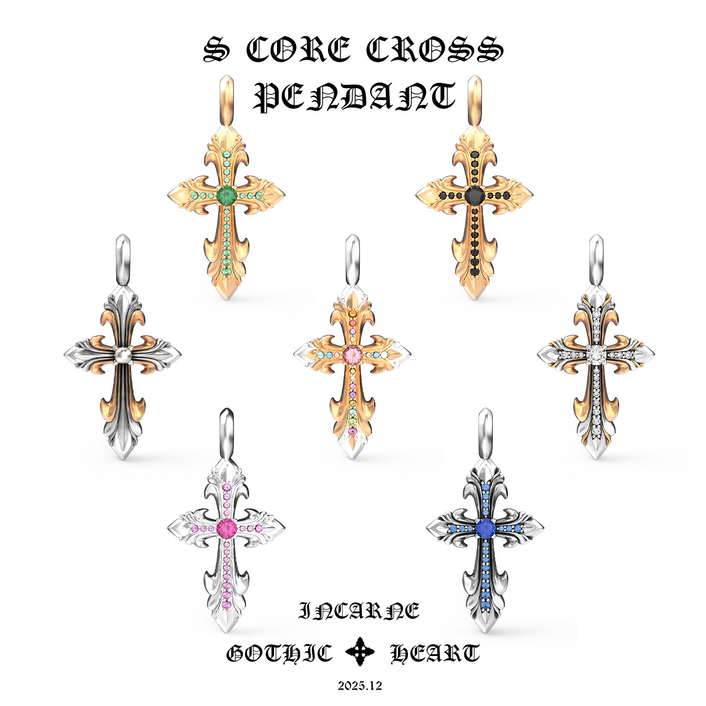 GOTHIC HEARTS本心十字吊坠925银22K金钻石男女款潮流复古项链